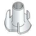 Newport Fasteners T-Nut, 3 Prongs, #8-32, Steel, Zinc Plated, 1/4 in Barrel Ht, 2000 PK 884386